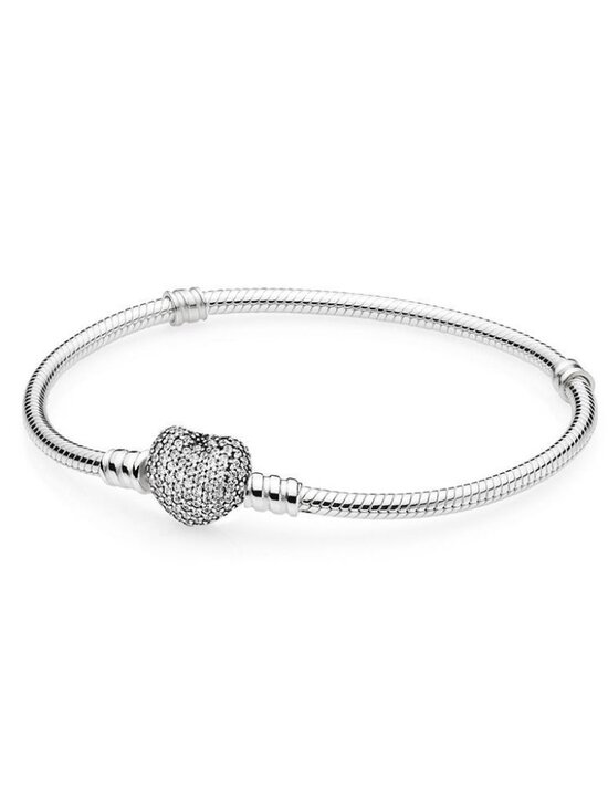 Pandora Jewelry - Pandora Silver Pave Heart Snake Chain Bracelet